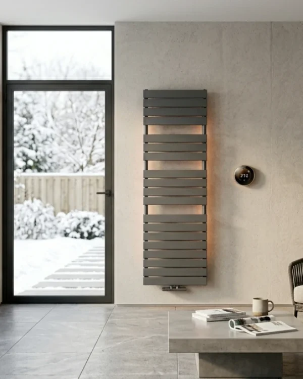 Salón moderno con ventanal en invierno